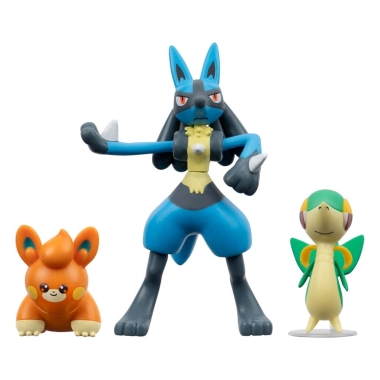 Pokemon Battle Set 3 figurine Snivy, Pawmi, Lucario 5 cm